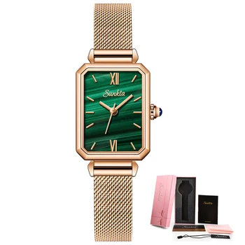 SUNKTA Mulheres da Moda Criativa Rosa de Ouro, Relógios de Quartzo Senhora Impermeável relógio de Pulso Simples Presente para a Menina Mulher Relógio Feminino+Caixa