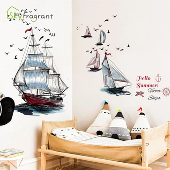 Creative auto-adesivo de parede autocolante veleiros pintura sala de estar de plano de fundo de parede de decoração de sala de estudo, decoração casa, decoração adesivos