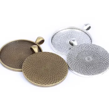 Onwear 10pcs ajuste 35mm rodada antigo de bronze, prata em branco cabochão da base de dados de configurações de diy pingente moldura bandejas para fazer jóias