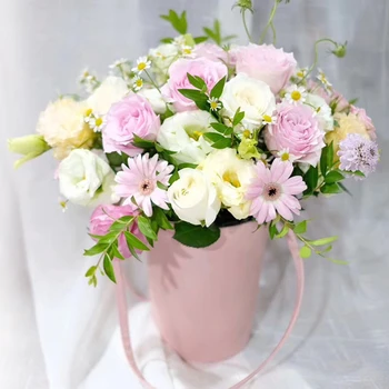 Portátil Couro Caixa de Presente Florista Flores Embalagem Caixa com Alça Arranjo de Flor Floral Balde de Caixas de Presente do Dia dos Namorados