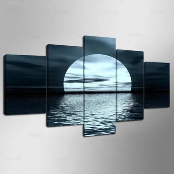 5 Painel de Lua de Imagem Noturna do Mar Pintura de Paisagem para a Sala de Casa Moderna Decoração de Arte de Parede de Lona Imprime ny-197