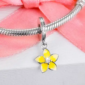 Adapta-se para a Encantos de Pandora Pulseiras Magnolia Bloom Contas com Esmalte Amarelo 925 Jóias de Prata Frete Grátis