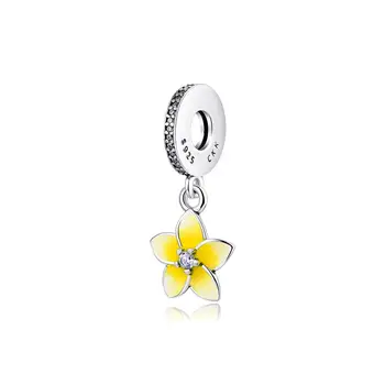Adapta-se para a Encantos de Pandora Pulseiras Magnolia Bloom Contas com Esmalte Amarelo 925 Jóias de Prata Frete Grátis