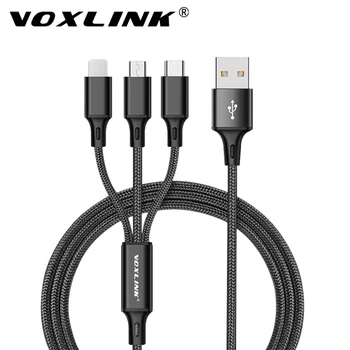 VOXLINK 3 em 1 Cabo USB Para o iPhone XS Max XR X 8 7 Carga Carregador, Cabo Micro USB Para Android USB TypeC de Telefone Celular Cabos
