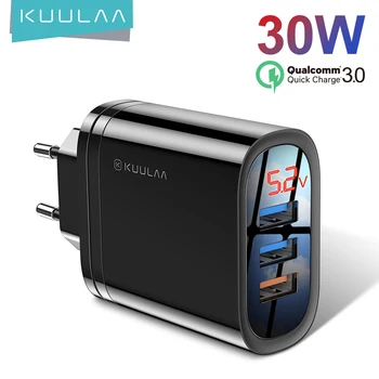 KUULAA carregador Rápido USB 3.0 Carregador de 30W QC3.0 QC Carregamento Rápido de Multi Plugue do Carregador do Telefone Móvel Para o iPhone Samsung Xiaomi Huawei