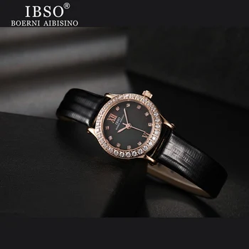 IBSO Marca para Mulheres Relógios de Pulso de Quartzo cristal de rocha Mostrador Redondo Rosa Relógio de Ouro para Senhoras de Aço Inoxidável Relógio Montre Femme