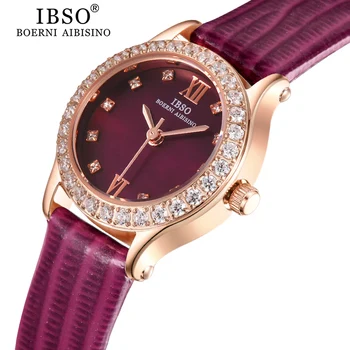 IBSO Marca para Mulheres Relógios de Pulso de Quartzo cristal de rocha Mostrador Redondo Rosa Relógio de Ouro para Senhoras de Aço Inoxidável Relógio Montre Femme