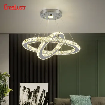 Moderno Anéis de Led Lustre de Cristal Pendurado Iluminação de Cristal de Lustre Pingente Lamparas Luminárias de Teto Luminária para sala de estar