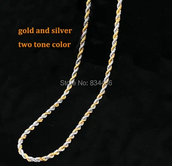 Frete grátis 2mm 3mm ouro e aço de dois tons de cor de aço inoxidável corda Torcida colares de correntes de homens, de mulheres, Jóias 50pcs