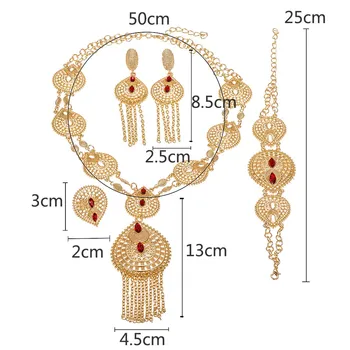 Africana Conjuntos de Jóias de Ouro de Dubai Mulheres de Ouro Conjuntos de Jóias Colar, Bracelete, Brincos de Luxo Birr de Jóias para Casamento