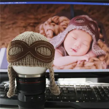 Bebê Infantil Criança Macio Crochê de Malha Chapéu Com Óculos de Aviador E de inspiração do Recém-nascido Fotografia Adereços de Bebê, Roupas de Fotografia