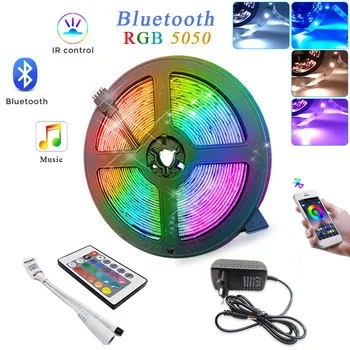 20M Bluetooth, LED Faixa de Luz RGB 5050 Fita Flexível Impermeável do RGB do DIODO emissor de Luz 5M 10M 15M de Fita com Telefone Bluetooth Controlador