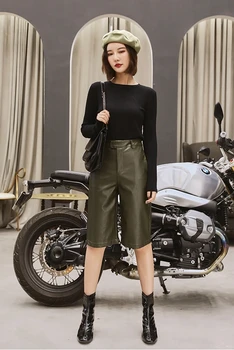 F2119 2019 novo outono inverno mulheres da moda casual e bonito sexy shorts a roupa de couro do plutônio