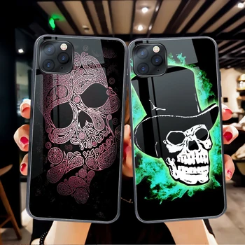 Engraçado Esqueleto Crânio de Caso Para o iPhone 11 12 Pro Max Mini Capa para iPhone 7 8 6 6 X XR XS Max SE de 2020, Acrescido de Vidro Temperado Telefone