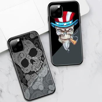 Engraçado Esqueleto Crânio de Caso Para o iPhone 11 12 Pro Max Mini Capa para iPhone 7 8 6 6 X XR XS Max SE de 2020, Acrescido de Vidro Temperado Telefone