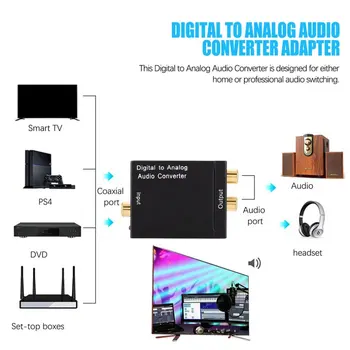 Óptico Digital Toslink SPDIF Coaxial Analógico RCA de Áudio, Conversor Adaptador Conversor de Áudio Coaxial Sinal Analógico DAC Amplificador