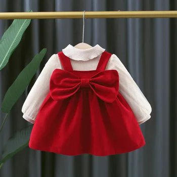 2020 Outono Inverno Roupa das Crianças Engrossar Tops Dresss Terno 2Pcs Crianças Conjuntos de Vestuário de Criança de Bebê, Roupas de Meninas Roupas