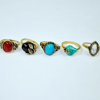 10Pcs Vintage Turquesas Strass Ouro Antigo Mulheres Anel muito sexo feminino anel de Jóias de Muita qualidade Superior LR4054