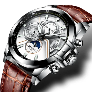 Suíça BINGER Homens do Relógio Marca de Luxo Homens Relógios Fase da Lua Luminosa Relógios Masculinos impermeável Mecânica Relógios de pulso B1189
