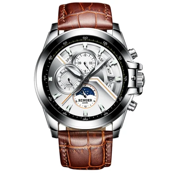 Suíça BINGER Homens do Relógio Marca de Luxo Homens Relógios Fase da Lua Luminosa Relógios Masculinos impermeável Mecânica Relógios de pulso B1189