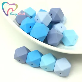 10 PCS Meninos Hexágono Azul de Silicone Dentição Esferas de 17MM Dentição Silicone Colar de Silicone de Grau Alimentar Esferas Recém-nascido Dom BPA Livre