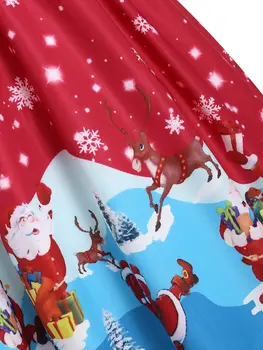 2020 Papai Noel Mulheres Vestido de Natal floco de Neve Listrada Gola V Tamanho Plus S~3XL Cintura Alta de Mulheres Retro Vestido sem Mangas de Vestidos