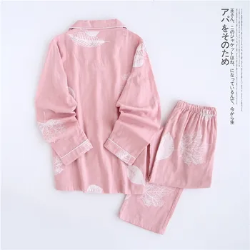 Japonês Coreano Versão Fresca Maple Leaf De Pijama Conjuntos Mulheres Primavera, Outono Gaze De Algodão De Manga Longa Casuais, Pijamas Homewear