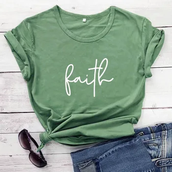 Fé Impresso Nova Chegada de Mulheres de Verão Engraçado Algodão Cristã T-Shirt Religiosa Tees Igreja Camisa de Presente de Natal para ela