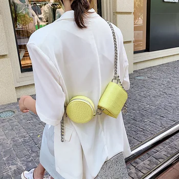 2020 novas mulheres bag duplo MINI PU moda Grossa cadeia de Retalho de Jacaré Sacos de Ombro, bolsa Euro-América estilo designer saco