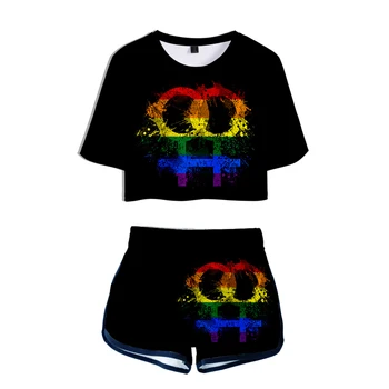 Lgbt Amor Gay Lésbica Impressão De Arco-Íris De Duas Peças De Conjunto De Harajuku Roupas De Verão Para As Mulheres 2 Peças De Roupas Biker Shorts De Treino De Mulheres