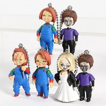 6pcs/set NECA Figura Filme de Horror de brincadeira de Criança Chucky a Noiva de Chucky & Filho Boneca Chaveiro Chaveiro Pingente Modelo Figura Brinquedo Presentes