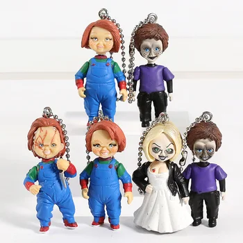 6pcs/set NECA Figura Filme de Horror de brincadeira de Criança Chucky a Noiva de Chucky & Filho Boneca Chaveiro Chaveiro Pingente Modelo Figura Brinquedo Presentes