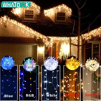 4,6 M luzes de natal na decoração exterior queda de 0,4-0,6 m cortina do diodo emissor de icicle seqüência de luzes de Fadas casamento Xmas party garland luzes