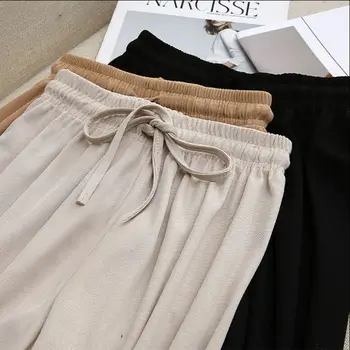 A Wide Leg Pants Mulheres Primavera Ulzzang Todos-jogo Preto de Cintura Alta Femme Calças Elegantes, Solto, Macio Cordão da Moda para Mulheres de Calça
