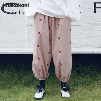 Imakokoni original cor-de-rosa casual calças femininas outono de cintura alta era magro e alto calças de harém