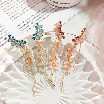 O coreano Moderno Longo de Cristal Brilhante de Borla Dangle Brincos de Mulheres Garota Brincos Encantadores para as Férias de Verão de Presente