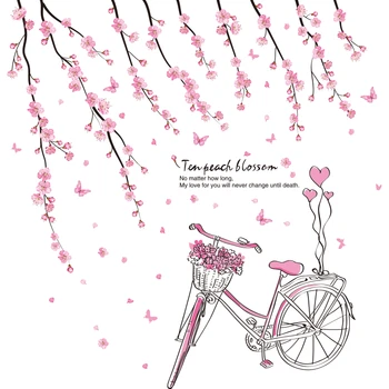 [shijuekongjian] da Menina dos desenhos animados Adesivos de Parede DIY Pêssego Flores de Bicicleta Mural Decalques para Crianças de Quartos de Bebê Quartos de Decoração da Casa