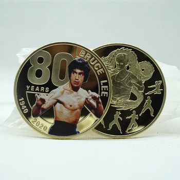 Novo desinge Bruce Lee o Aniversário de 80 anos de ouro, Moeda Comemorativa de Coleta de Dragão Chinês Metal Desafio Coleção de Moedas