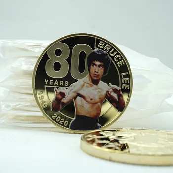 Novo desinge Bruce Lee o Aniversário de 80 anos de ouro, Moeda Comemorativa de Coleta de Dragão Chinês Metal Desafio Coleção de Moedas