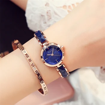2018 NOVA Marca Imitação de Cerâmica, Relógios de Ouro Mulheres a Moda de Vestido de Luxo, Relógio de Quartzo azul escuro Relógio feminino Relojes Mujer