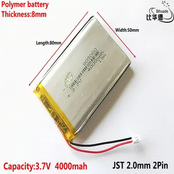JST 2.0 mm 2 pinos Bom Qulity 3,7 V,4000mAH 805080 de Polímero de lítio ion / Li-íon da bateria para o pc da tabuleta do BANCO,GPS,mp3,mp4