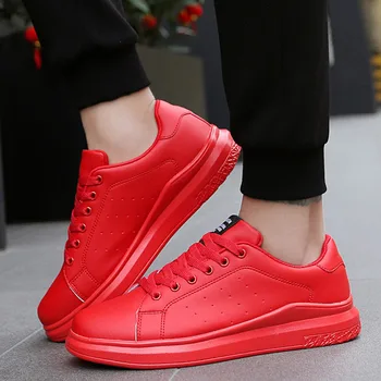 2020 Mulheres Vulcanizada Sapatos de Tênis Par de cadarço Vermelho Cesta de Sapatos Respirável Andando de Costura Mulher de Branco Casual Televisão