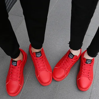 2020 Mulheres Vulcanizada Sapatos de Tênis Par de cadarço Vermelho Cesta de Sapatos Respirável Andando de Costura Mulher de Branco Casual Televisão