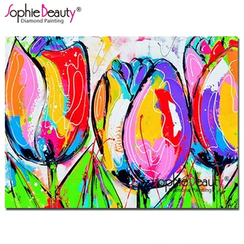 Sophie Beleza, Diy Diamante Pintura colorida de tulipas em Ponto Cruz Padrão Completo Bordado de Strass Mosaico de Casa Decro Flores 19027