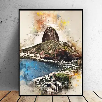 Rio de janeiro, em Aquarela Tela de Pintura de Parede, Imagens de Arte imprime a decoração home da Parede do poster de decoração para sala de estar
