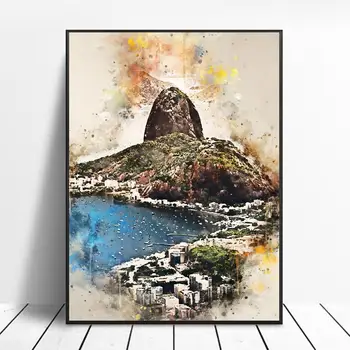 Rio de janeiro, em Aquarela Tela de Pintura de Parede, Imagens de Arte imprime a decoração home da Parede do poster de decoração para sala de estar