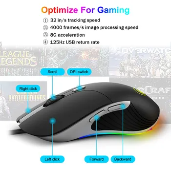 Mouse para jogos de Computador, Mouse Gamer Pro Jogo Mause Gamer Ratos Jogo de 6400DPI Óptico USB Jogo de Ratos Computador Portátil Gaming Mouse