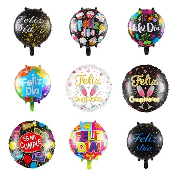 10 peças de 18 polegadas espanhol Feliz festa de aniversário, decoração de Balões Feliz Aniversário rodada estrelas hélio Chuveiro de Bebê Balões