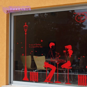 Café Adesivo Casal De Feijão De Chá De Leite De Decalque Copa Do Cartaz De Vinil Art De Parede Decoração Decoração Mural Pão De Café Decalques De Vidro