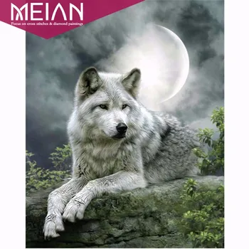 MEIAN Lua & Wolf Strass pintura de cristal de Decoração de Casa de DIY Diamante pintura de animais em ponto cruz padrão de bordado de diamante